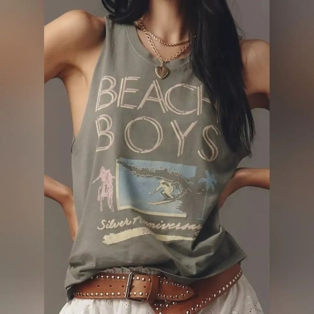LETLUV Anthropologie Beach Boys Cotton Tank XXS NWT Indie Retro West Coast Style